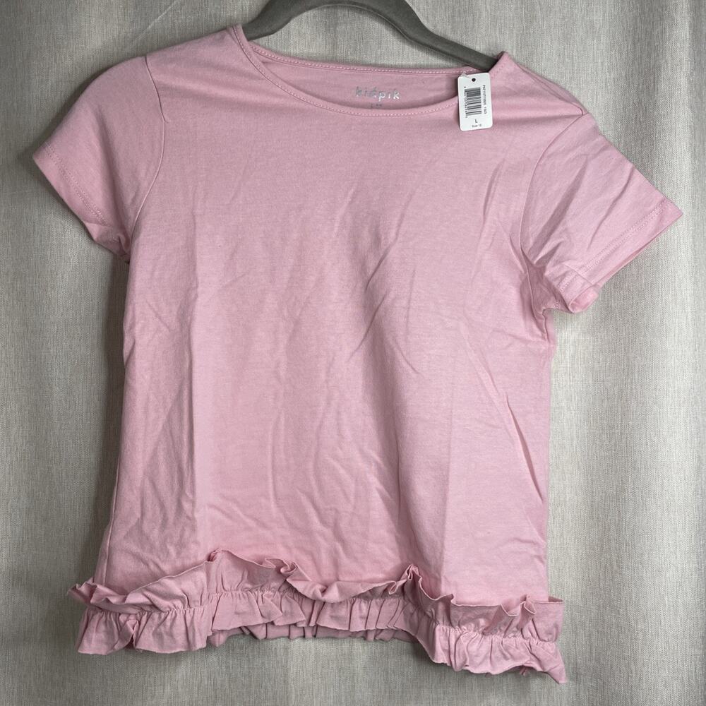 Kidpik Short Sleeve Ruffle Edge T-Shirt - Pink Nectar - Size L (12) NWT